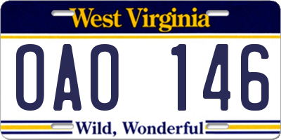 WV license plate OAO146