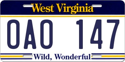 WV license plate OAO147