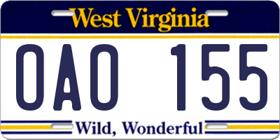 WV license plate OAO155