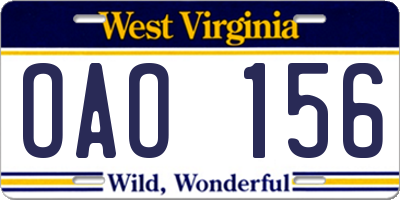 WV license plate OAO156