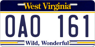 WV license plate OAO161