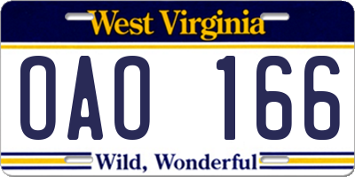 WV license plate OAO166