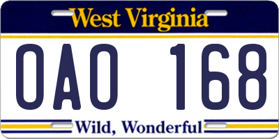 WV license plate OAO168