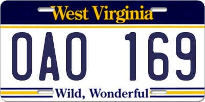 WV license plate OAO169