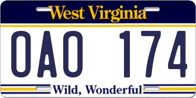 WV license plate OAO174