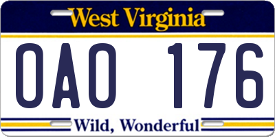 WV license plate OAO176