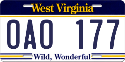 WV license plate OAO177
