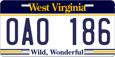 WV license plate OAO186