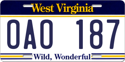 WV license plate OAO187