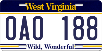 WV license plate OAO188