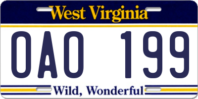 WV license plate OAO199