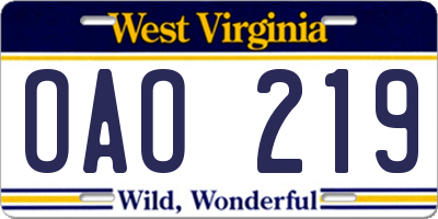 WV license plate OAO219