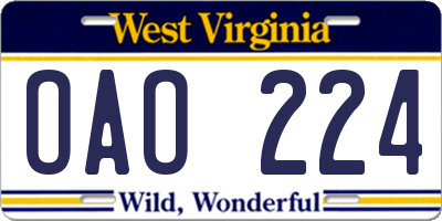 WV license plate OAO224