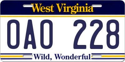 WV license plate OAO228