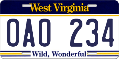 WV license plate OAO234