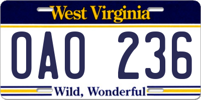 WV license plate OAO236