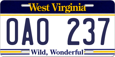 WV license plate OAO237