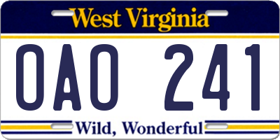 WV license plate OAO241