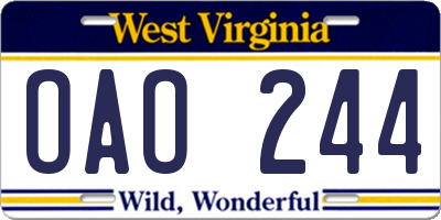 WV license plate OAO244