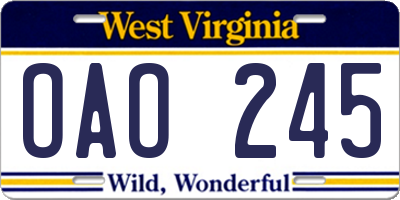 WV license plate OAO245