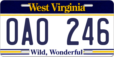 WV license plate OAO246
