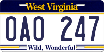 WV license plate OAO247