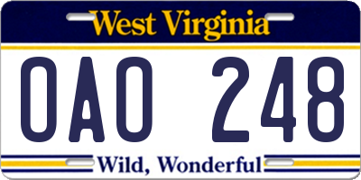 WV license plate OAO248