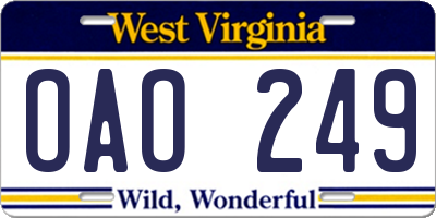 WV license plate OAO249