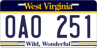 WV license plate OAO251