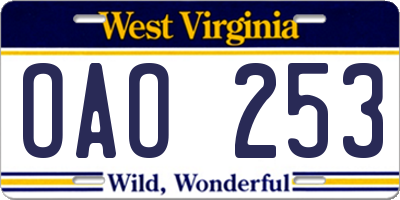 WV license plate OAO253