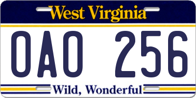 WV license plate OAO256