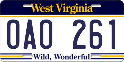 WV license plate OAO261