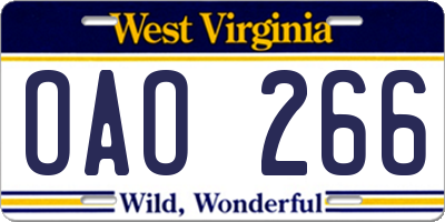 WV license plate OAO266