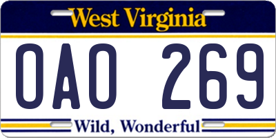 WV license plate OAO269