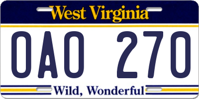 WV license plate OAO270