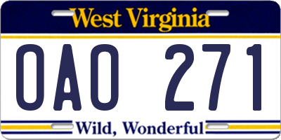 WV license plate OAO271
