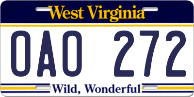 WV license plate OAO272