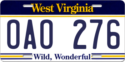 WV license plate OAO276