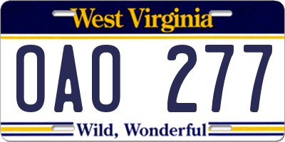 WV license plate OAO277