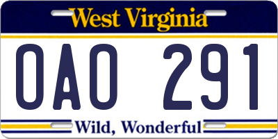 WV license plate OAO291