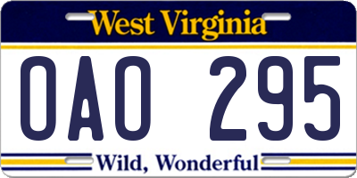 WV license plate OAO295