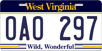 WV license plate OAO297