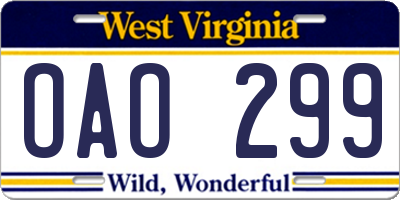 WV license plate OAO299