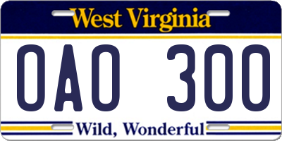 WV license plate OAO300