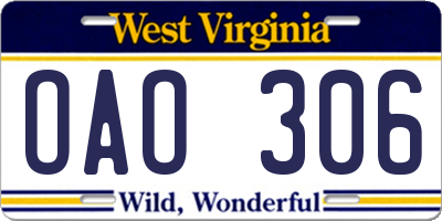WV license plate OAO306