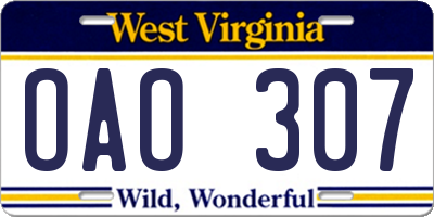 WV license plate OAO307