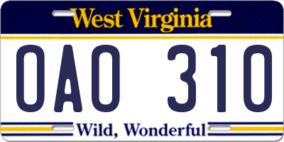WV license plate OAO310