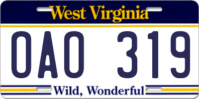 WV license plate OAO319