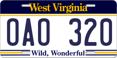 WV license plate OAO320