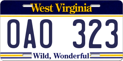WV license plate OAO323
